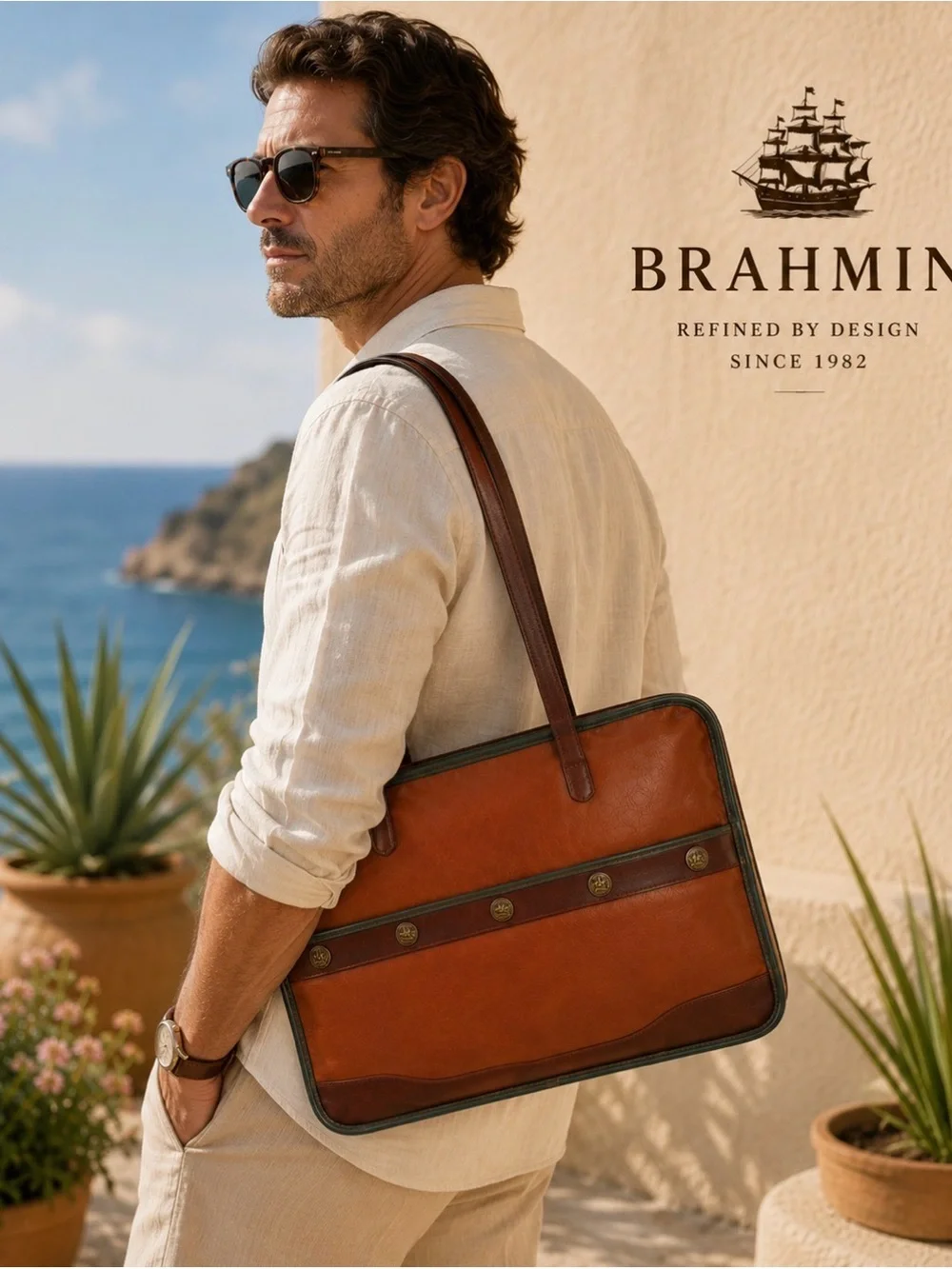 Rare Vintage Brahmin Heritage Leather Briefcase | Cognac Brown | Talon Zipper